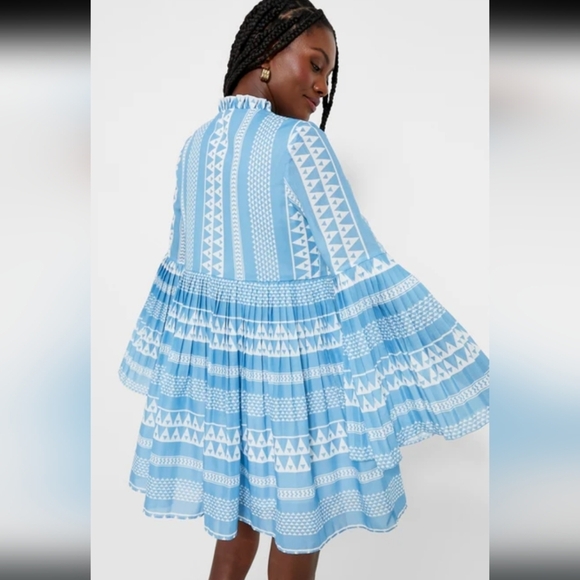 New With Tags HYACINTH HOUSE Blue & White Bell Sleeved Blaine Mini Dress Size XS - Picture 6 of 16